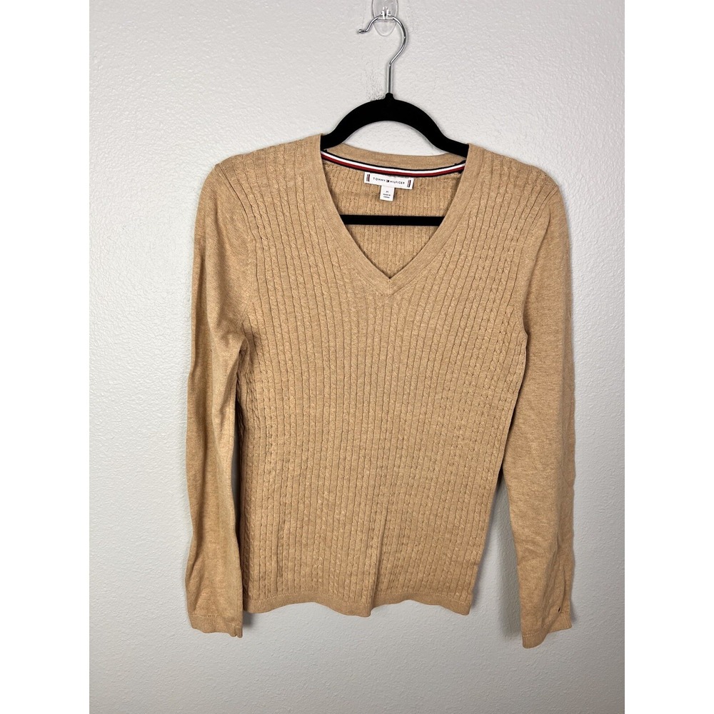 Tommy‎ Hilfiger Sweater Womens Medium V Neck Long Sleeve Top Beige
